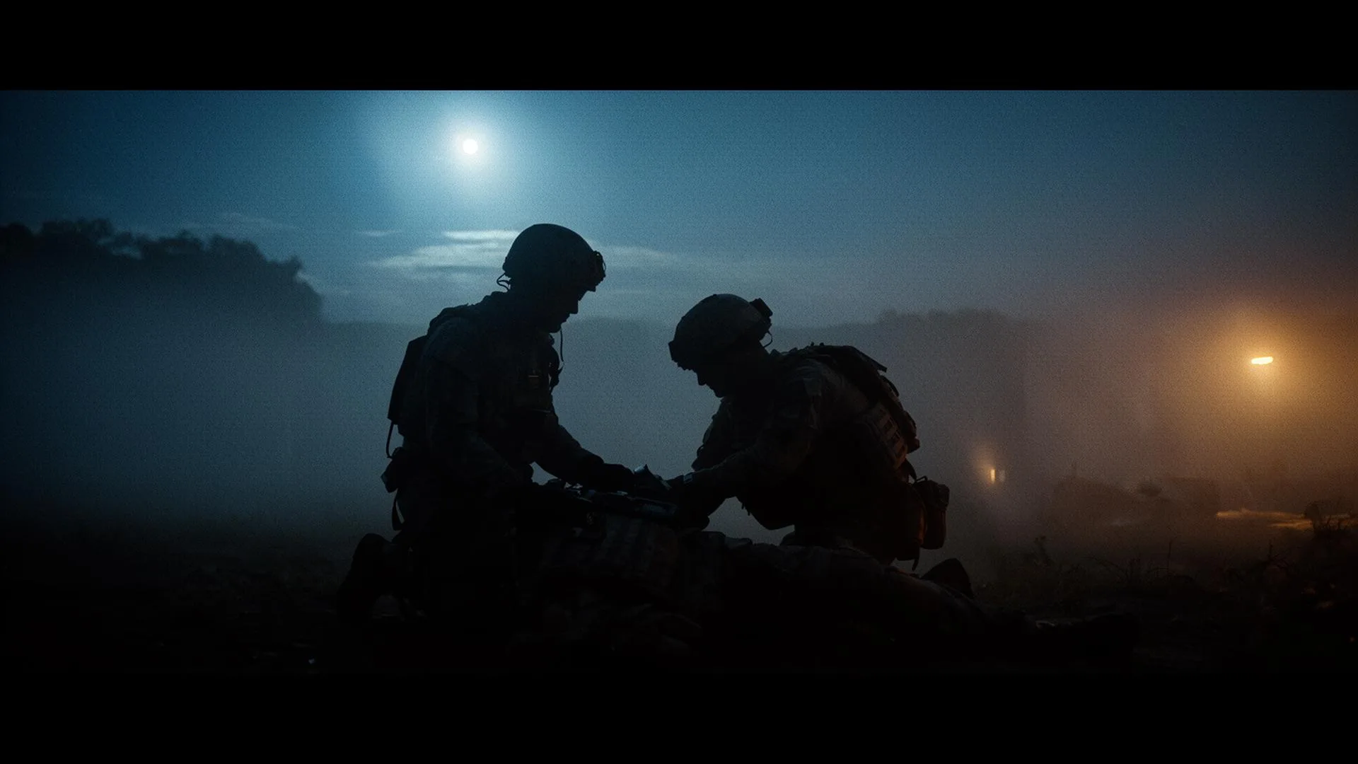 Combat medic providing care to a soldier in a denied environment